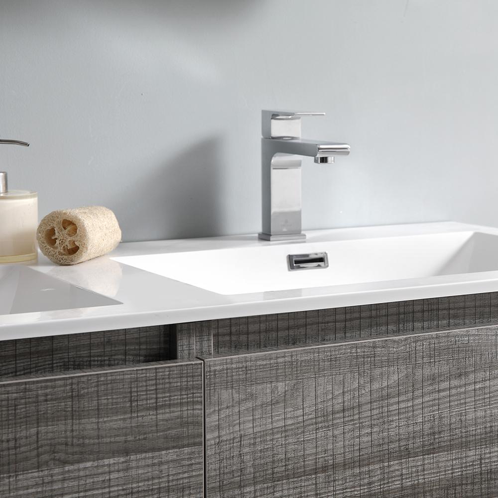 Fresca Lazzaro 72" Glossy Ash Gray Free Standing Double Sink Modern Bathroom Vanity w/ Medicine Cabinet