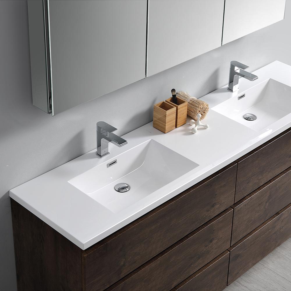 Fresca Lazzaro 72" Rosewood Free Standing Double Sink Modern Bathroom Vanity w/ Medicine Cabinet