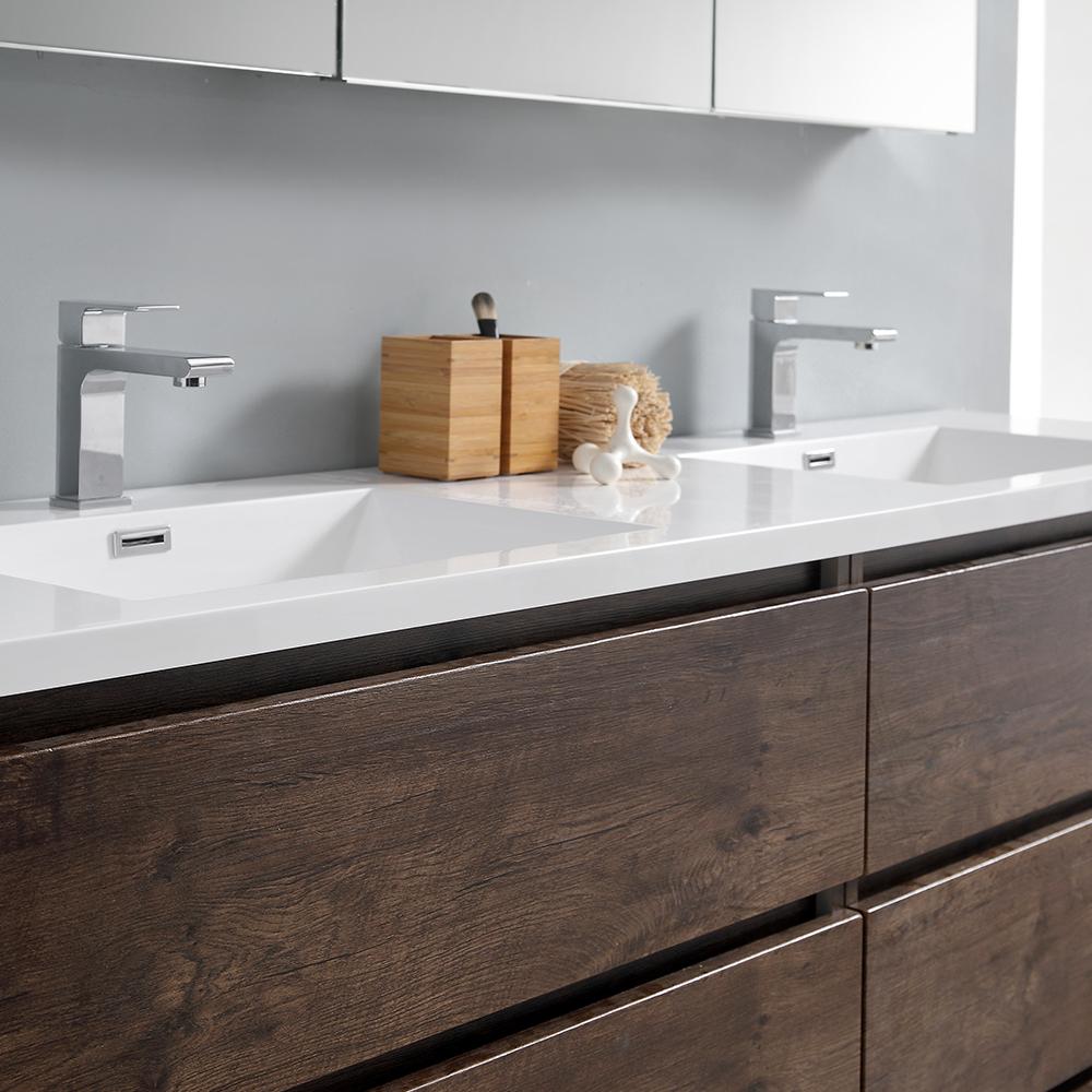 Fresca Lazzaro 72" Rosewood Free Standing Double Sink Modern Bathroom Vanity w/ Medicine Cabinet