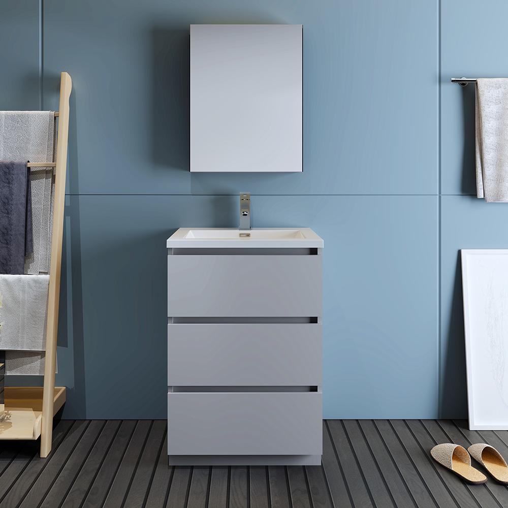Fresca Lazzaro 24" Gray Free Standing Modern Bathroom Vanity w/ Medicine Cabinet