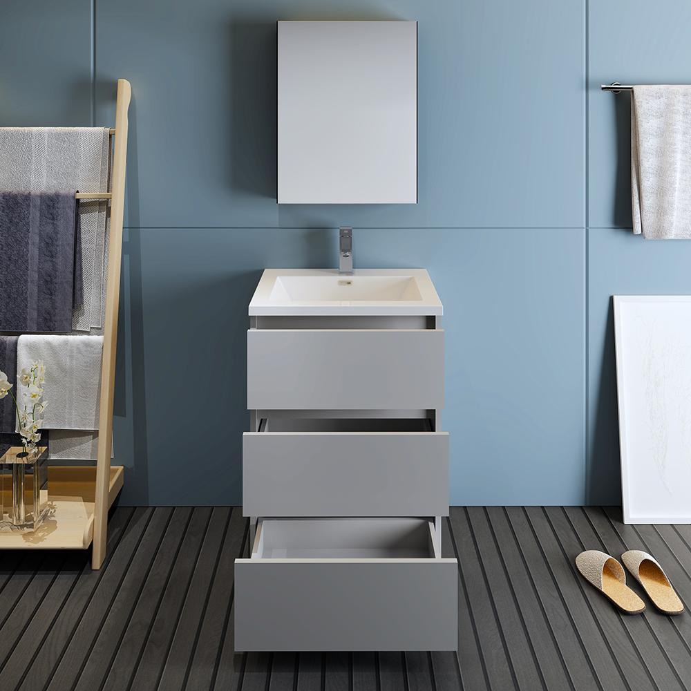 Fresca Lazzaro 24" Gray Free Standing Modern Bathroom Vanity w/ Medicine Cabinet
