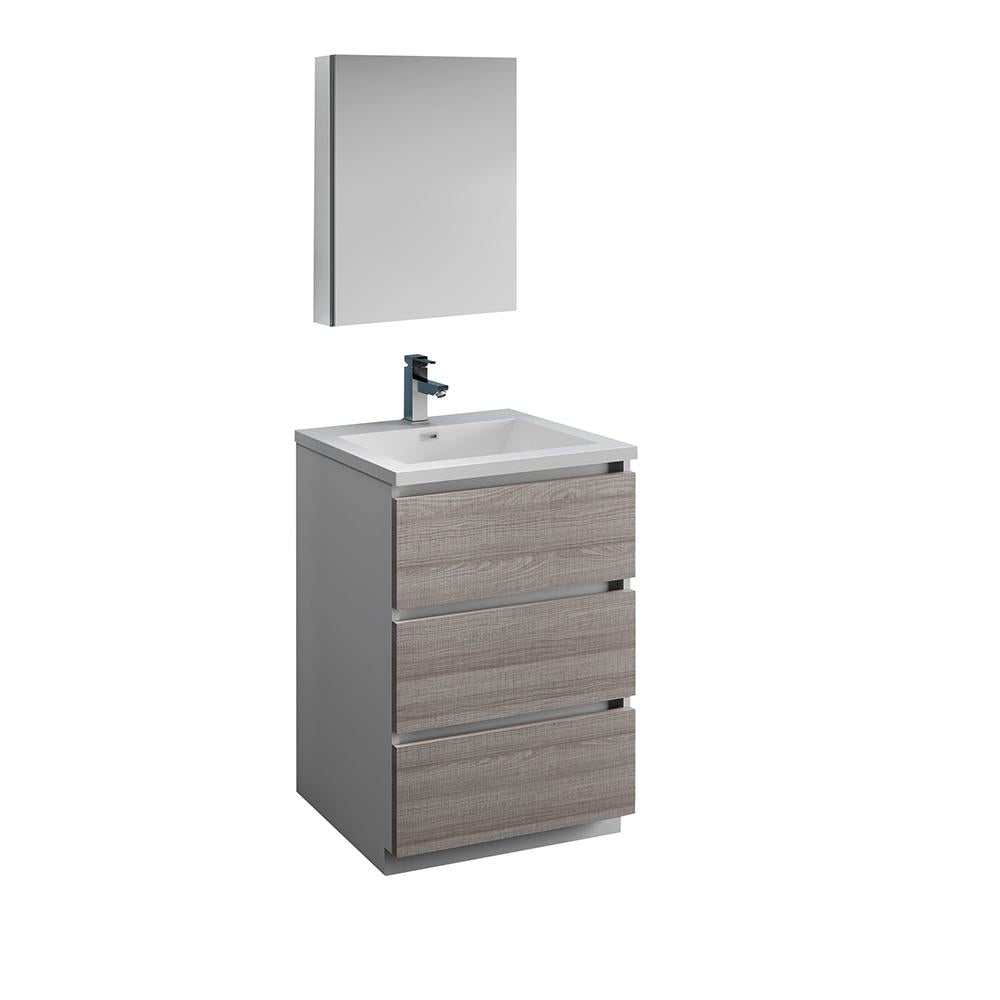 Fresca Lazzaro 24" Glossy Ash Gray Free Standing Modern Bathroom Vanity w/ Medicine Cabinet