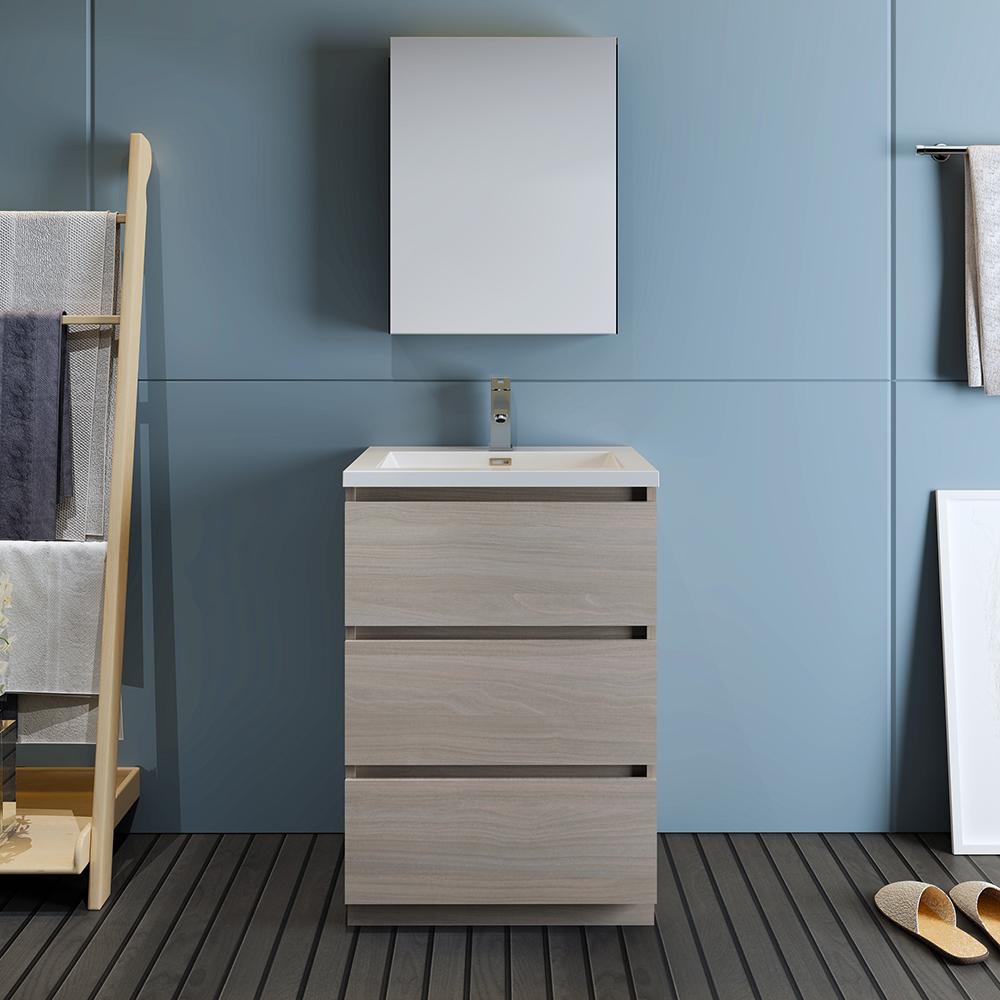 Fresca Lazzaro 24" Gray Wood Free Standing Modern Bathroom Vanity w/ Medicine Cabinet