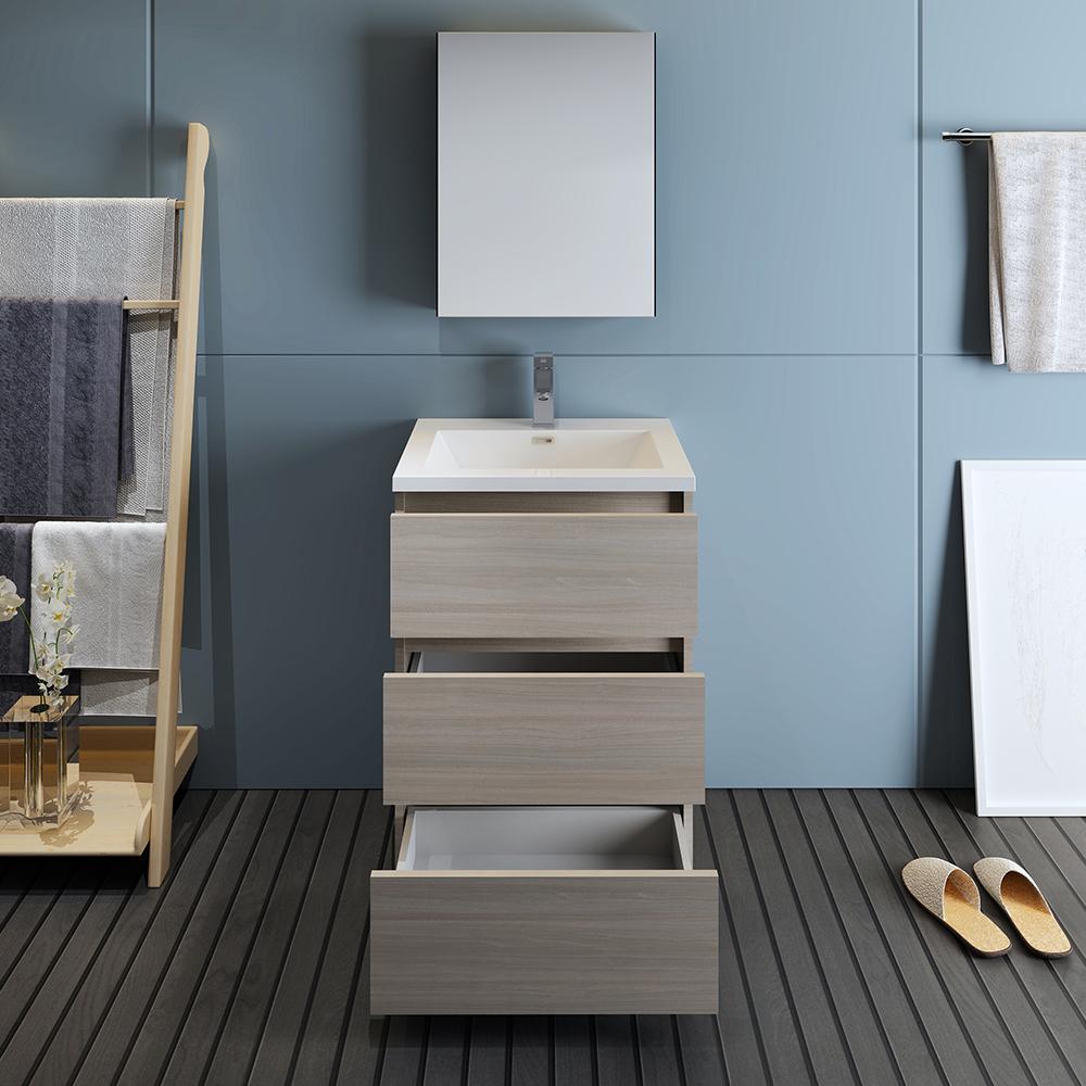 Fresca Lazzaro 24" Gray Wood Free Standing Modern Bathroom Vanity w/ Medicine Cabinet