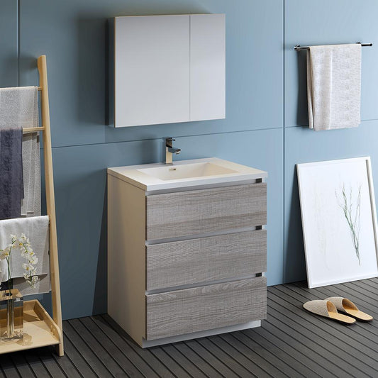 Fresca-Lazzaro-30"-Glossy-Ash-Gray-Free-Standing-Modern-Bathroom-Vanity-w/-Medicine-Cabinet-(FVN9330HA)
