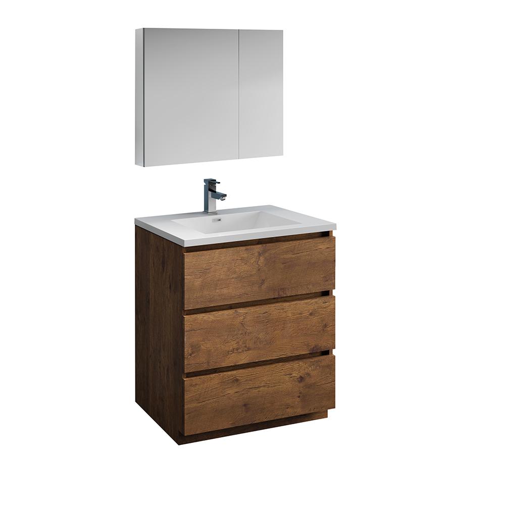 Fresca Lazzaro 30" Rosewood Free Standing Modern Bathroom Vanity w/ Medicine Cabinet