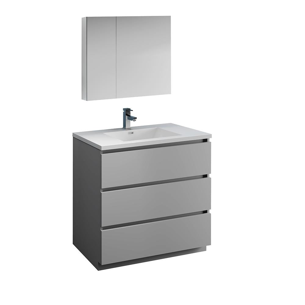 Fresca Lazzaro 36" Gray Free Standing Modern Bathroom Vanity w/ Medicine Cabinet
