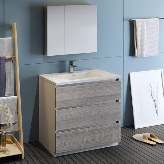 Fresca-Lazzaro-36"-Glossy-Ash-Gray-Free-Standing-Modern-Bathroom-Vanity-w/-Medicine-Cabinet-(FVN9336HA)
