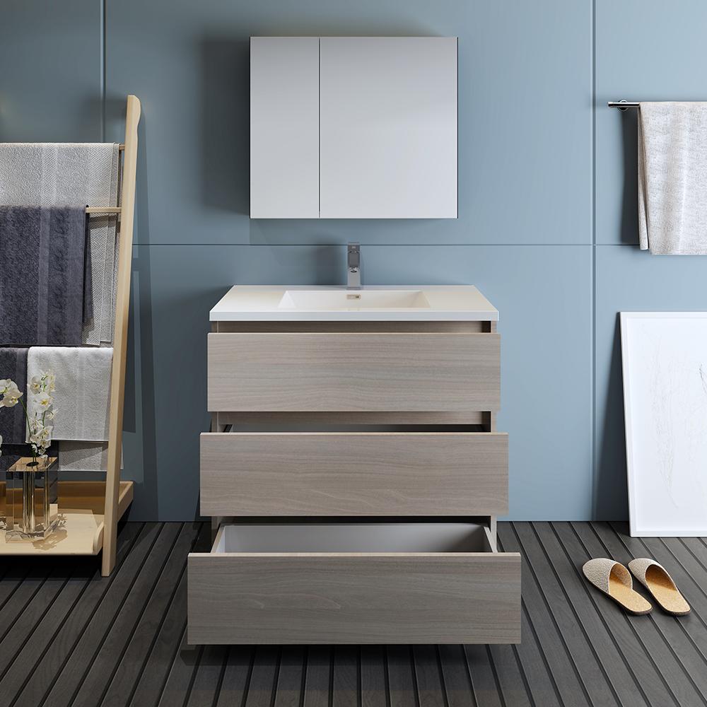 Fresca Lazzaro 36" Gray Wood Free Standing Modern Bathroom Vanity w/ Medicine Cabinet