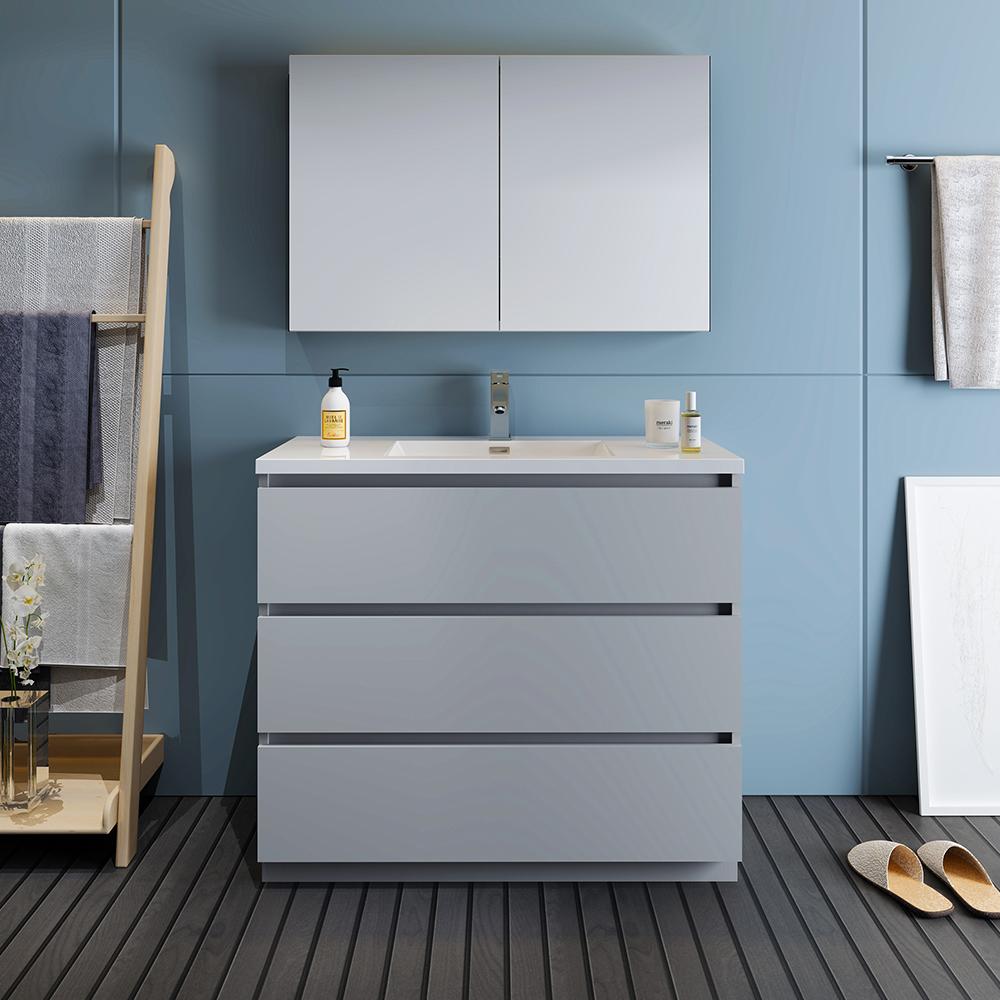Fresca Lazzaro 42" Gray Free Standing Modern Bathroom Vanity w/ Medicine Cabinet