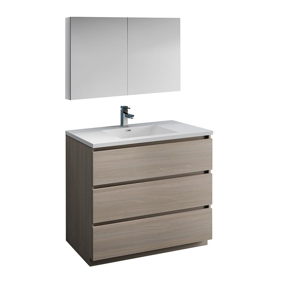 Fresca Lazzaro 42" Gray Wood Free Standing Modern Bathroom Vanity w/ Medicine Cabinet