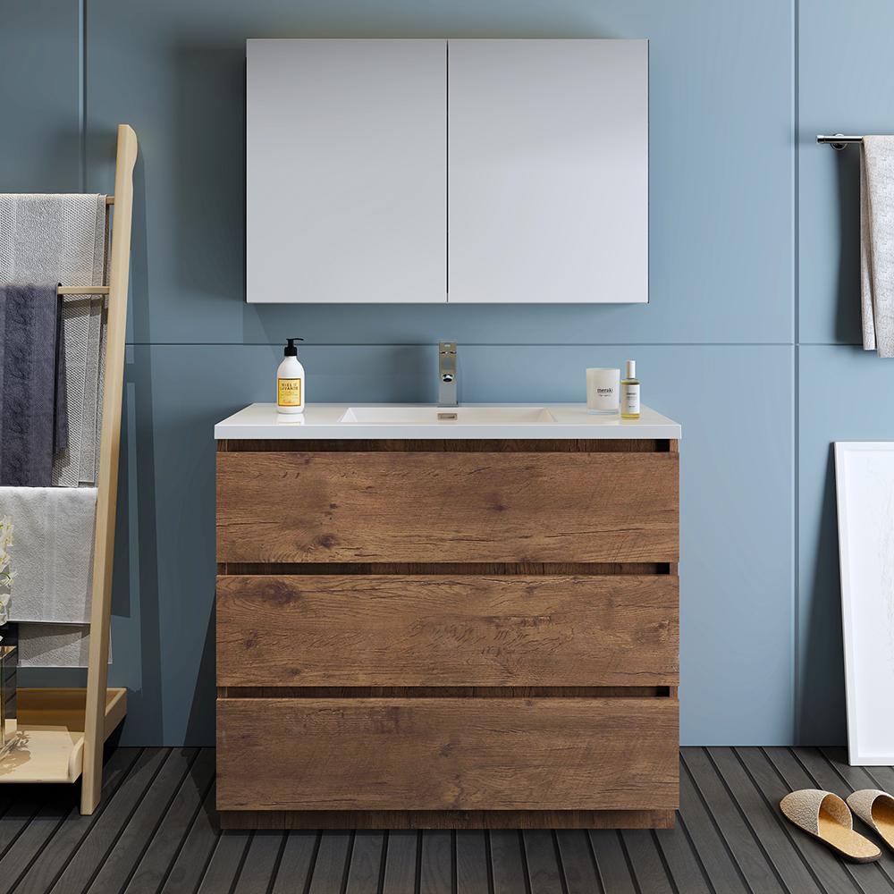 Fresca Lazzaro 42" Rosewood Free Standing Modern Bathroom Vanity w/ Medicine Cabinet