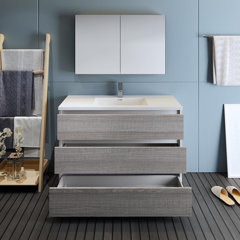 Fresca Lazzaro 48" Glossy Ash Gray Free Standing Modern Bathroom Vanity w/ Medicine Cabinet