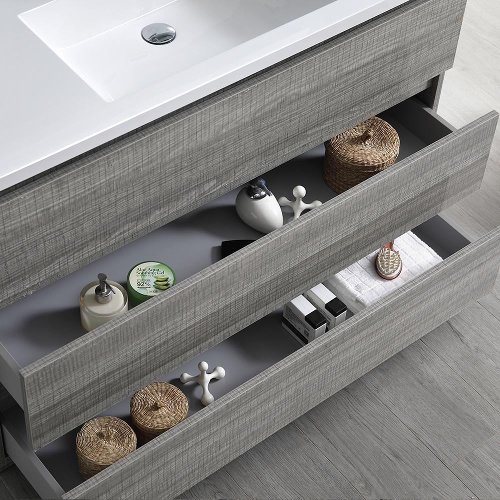Fresca Lazzaro 48" Glossy Ash Gray Free Standing Modern Bathroom Vanity w/ Medicine Cabinet