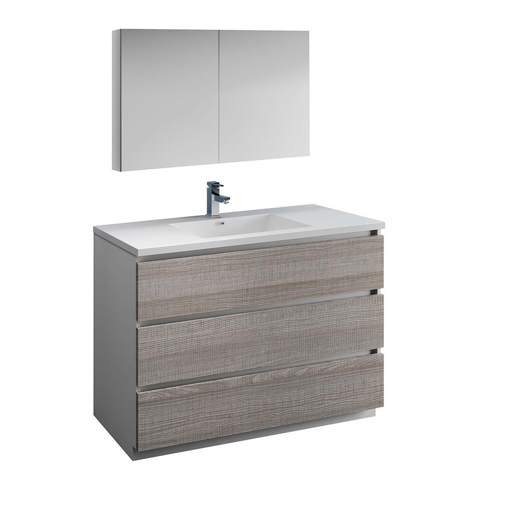 Fresca Lazzaro 48" Glossy Ash Gray Free Standing Modern Bathroom Vanity w/ Medicine Cabinet