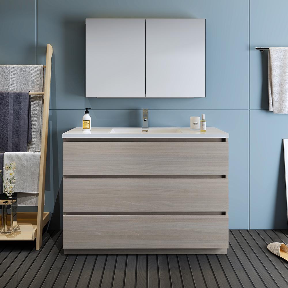 Fresca Lazzaro 48" Gray Wood Free Standing Modern Bathroom Vanity w/ Medicine Cabinet
