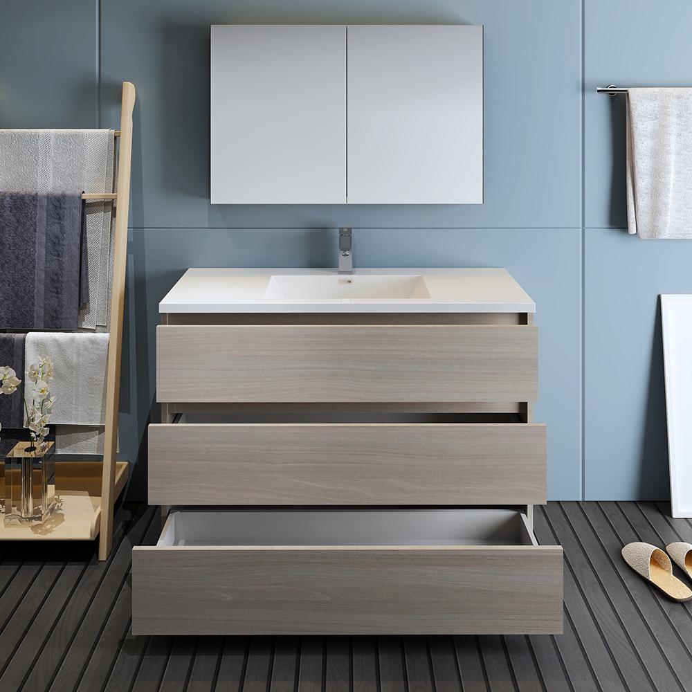 Fresca Lazzaro 48" Gray Wood Free Standing Modern Bathroom Vanity w/ Medicine Cabinet