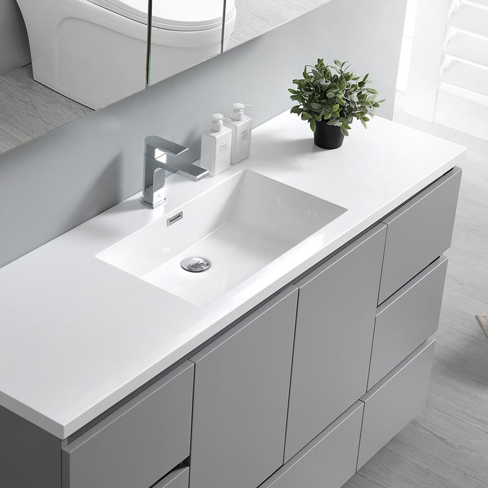 Fresca Lazzaro 60" Gray Free Standing Single Sink Modern Bathroom Vanity w/ Medicine Cabinet