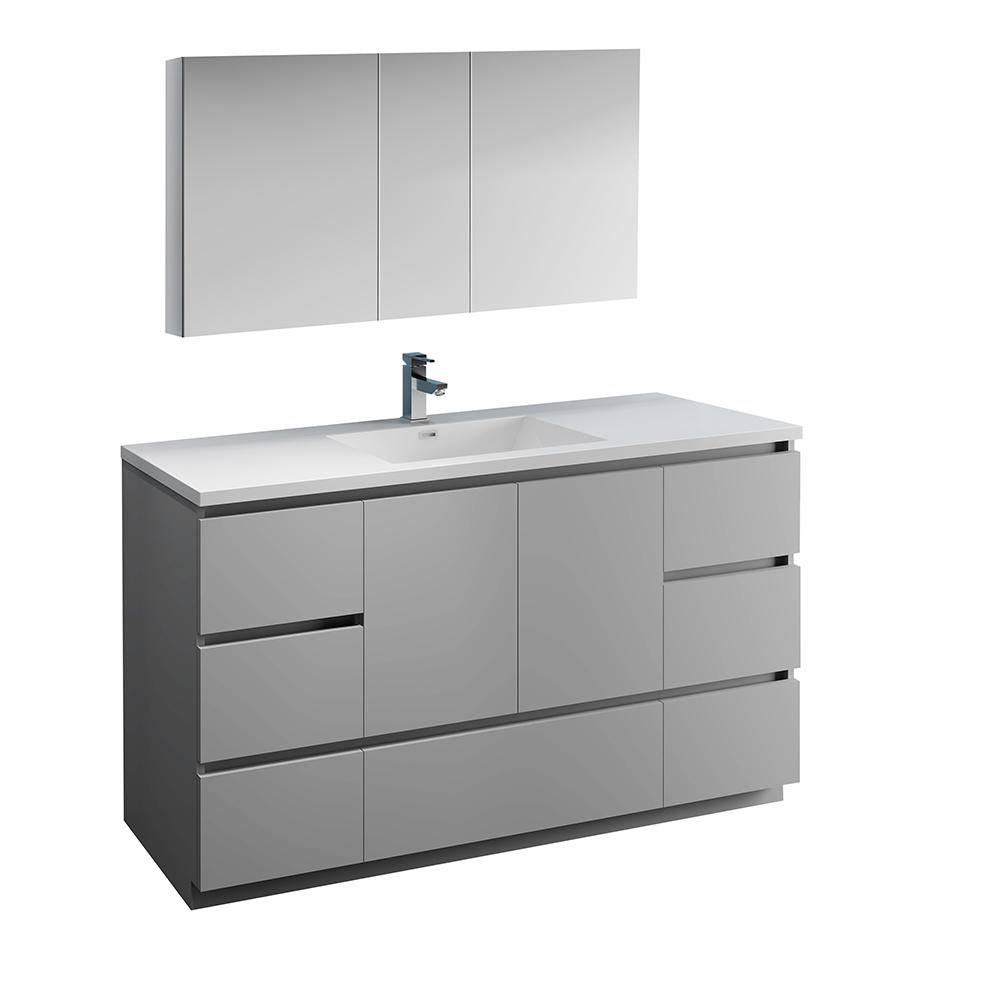 Fresca Lazzaro 60" Gray Free Standing Single Sink Modern Bathroom Vanity w/ Medicine Cabinet