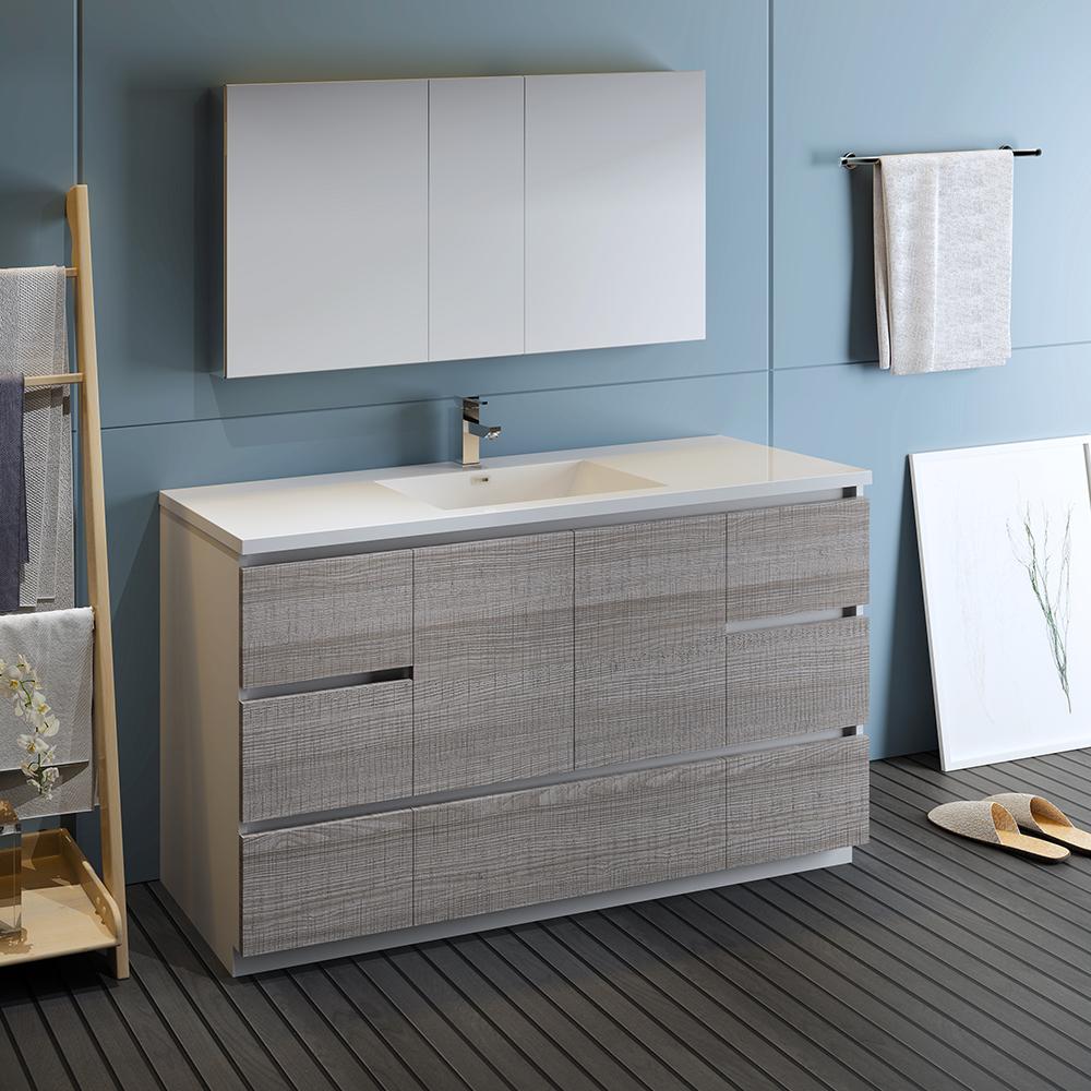 Fresca-Lazzaro-60"-Glossy-Ash-Gray-Free-Standing-Single-Sink-Modern-Bathroom-Vanity-w/-Medicine-Cabinet-(FVN9360HA-S)
