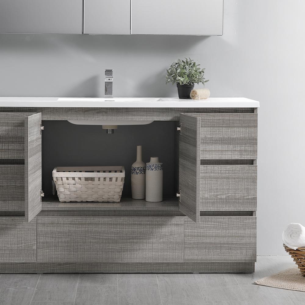 Fresca Lazzaro 60" Glossy Ash Gray Free Standing Single Sink Modern Bathroom Vanity w/ Medicine Cabinet