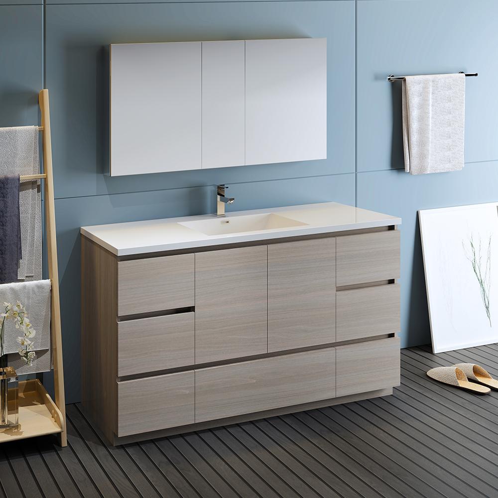 Fresca-Lazzaro-60"-Gray-Wood-Free-Standing-Single-Sink-Modern-Bathroom-Vanity-w/-Medicine-Cabinet-(FVN9360MGO-S)