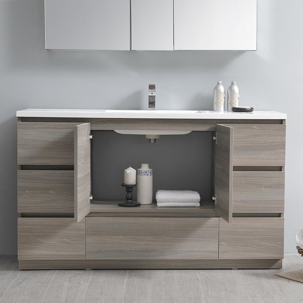 Fresca Lazzaro 60" Gray Wood Free Standing Single Sink Modern Bathroom Vanity w/ Medicine Cabinet