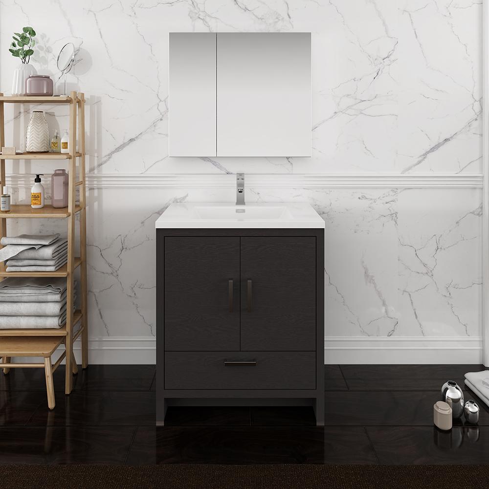 Fresca Imperia 30" Dark Gray Oak Free Standing Modern Bathroom Vanity w/ Medicine Cabinet