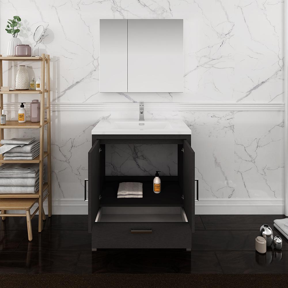 Fresca Imperia 30" Dark Gray Oak Free Standing Modern Bathroom Vanity w/ Medicine Cabinet
