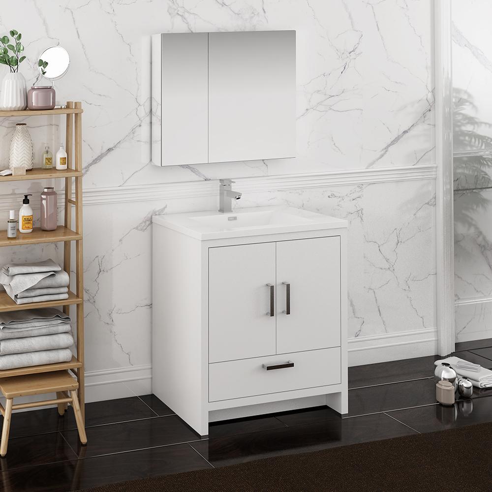 Fresca-Imperia-30"-Glossy-White-Free-Standing-Modern-Bathroom-Vanity-w/-Medicine-Cabinet-(FVN9430WH)
