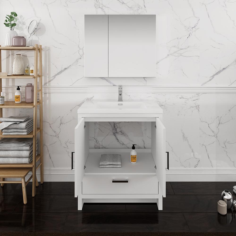Fresca Imperia 30" Glossy White Free Standing Modern Bathroom Vanity w/ Medicine Cabinet