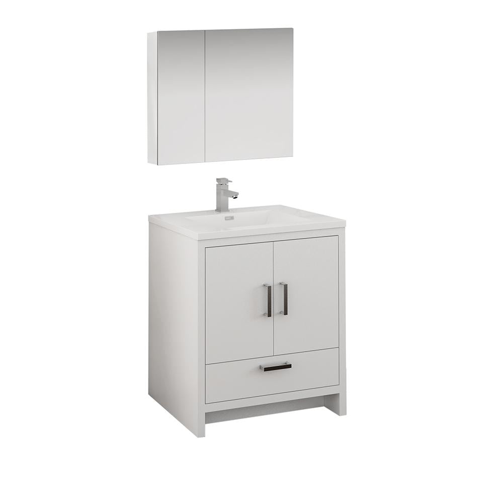 Fresca Imperia 30" Glossy White Free Standing Modern Bathroom Vanity w/ Medicine Cabinet