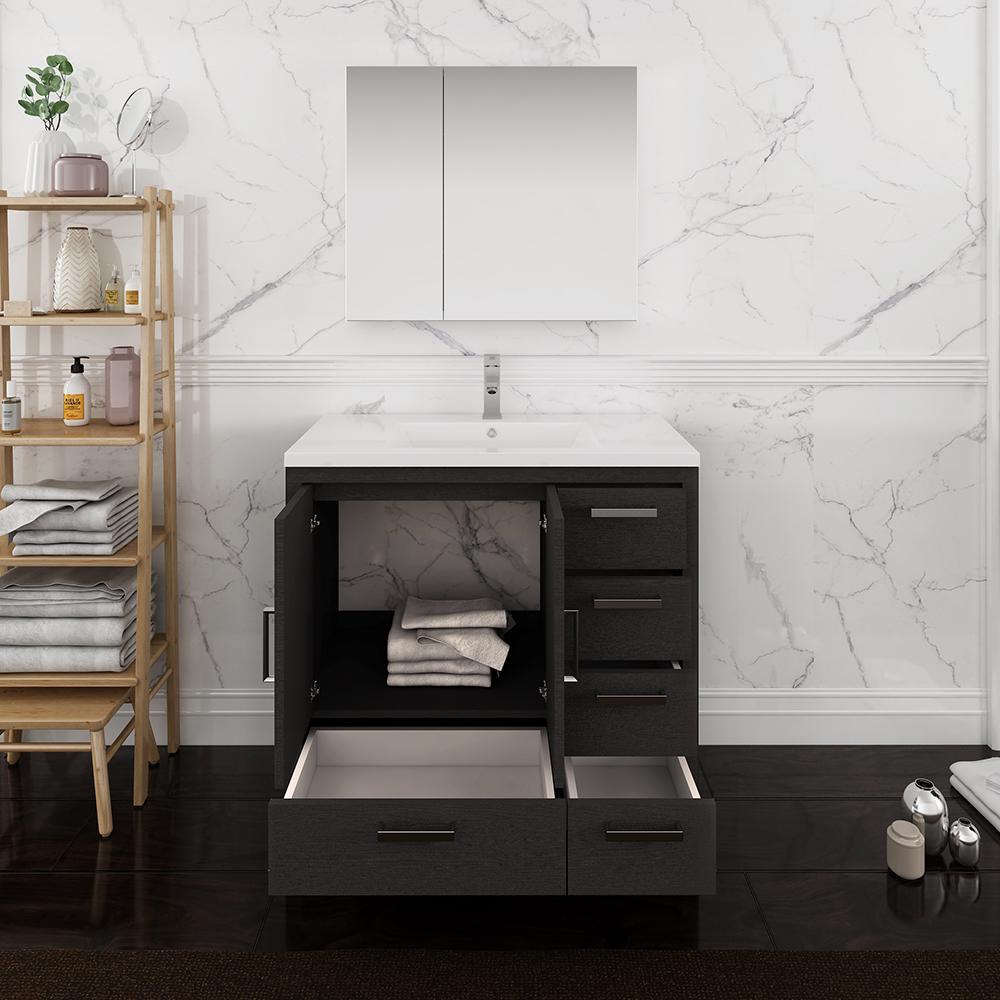 Fresca Imperia 36" Dark Gray Oak Free Standing Modern Bathroom Vanity w/ Medicine Cabinet - Right Version