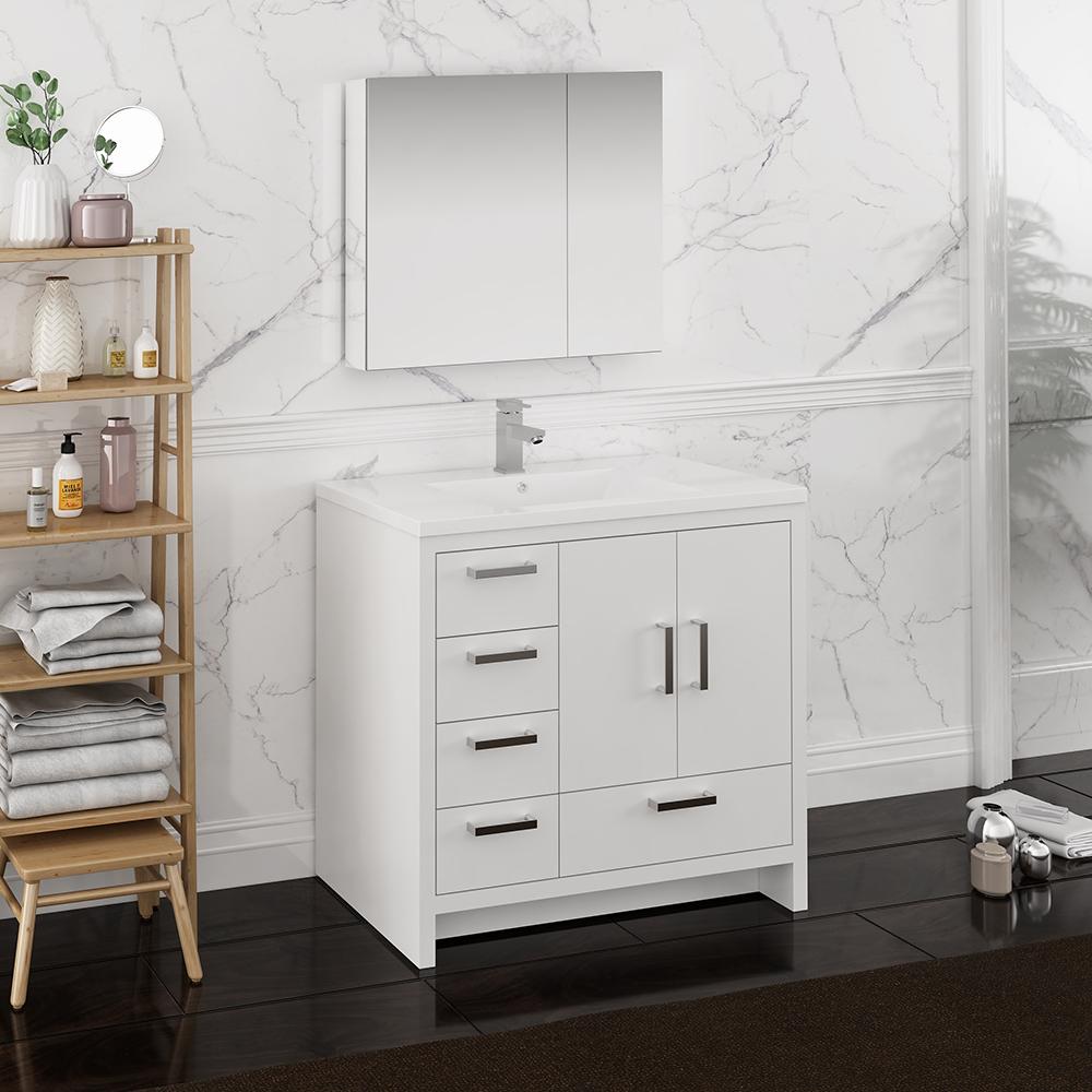 Fresca-Imperia-36"-Glossy-White-Free-Standing-Modern-Bathroom-Vanity-w/-Medicine-Cabinet--Left-Version-(FVN9436WH-L)