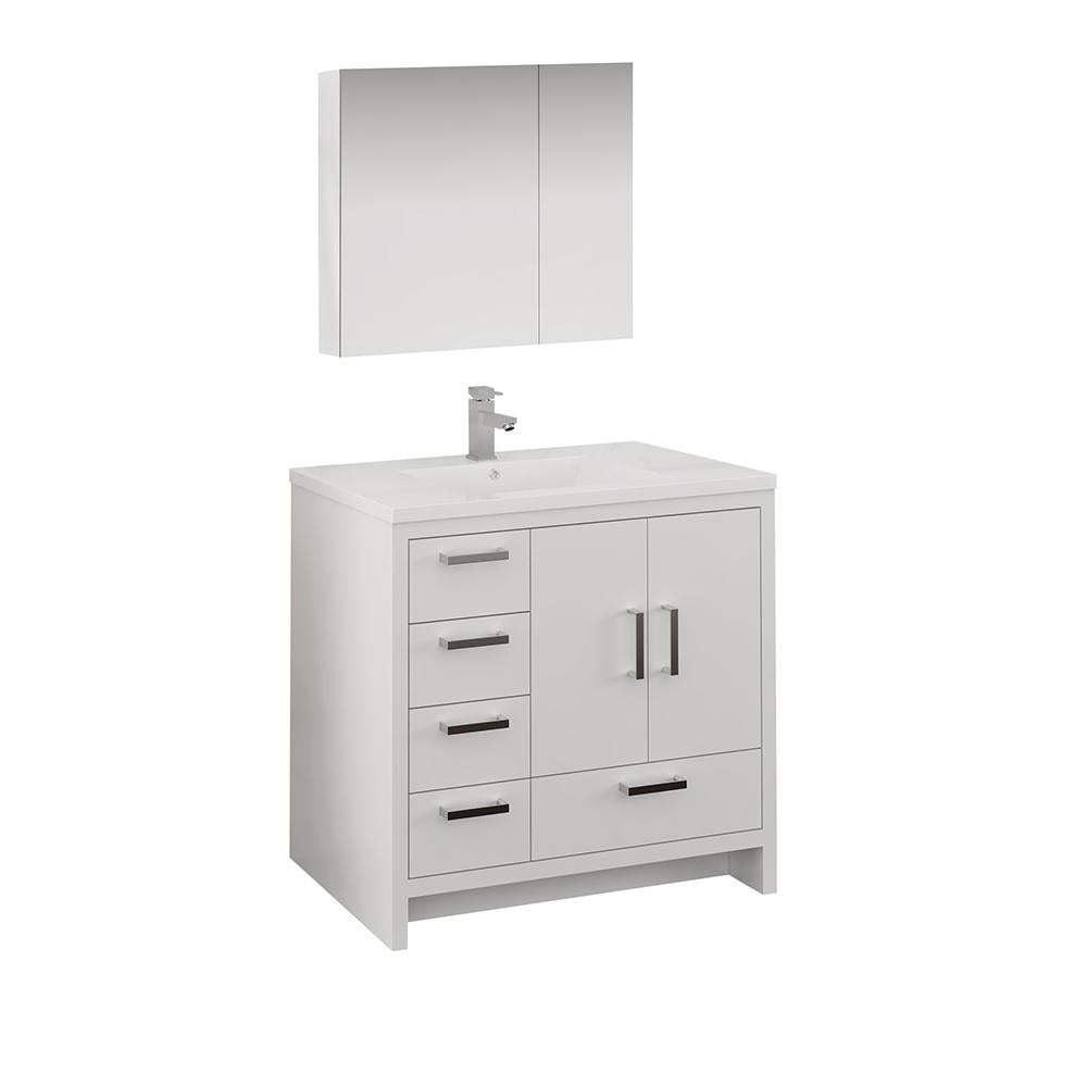 Fresca Imperia 36" Glossy White Free Standing Modern Bathroom Vanity w/ Medicine Cabinet- Left Version