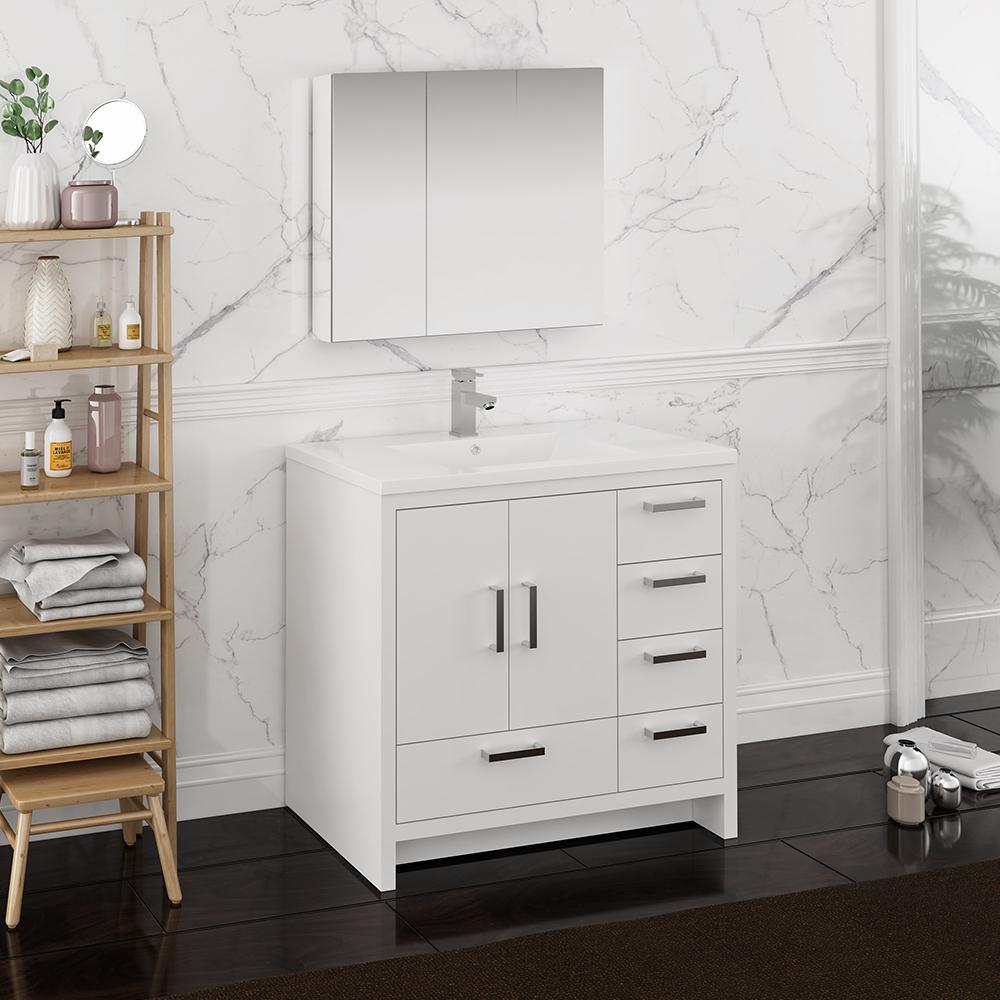 Fresca-Imperia-36"-Glossy-White-Free-Standing-Modern-Bathroom-Vanity-w/-Medicine-Cabinet---Right-Version-(FVN9436WH-R)