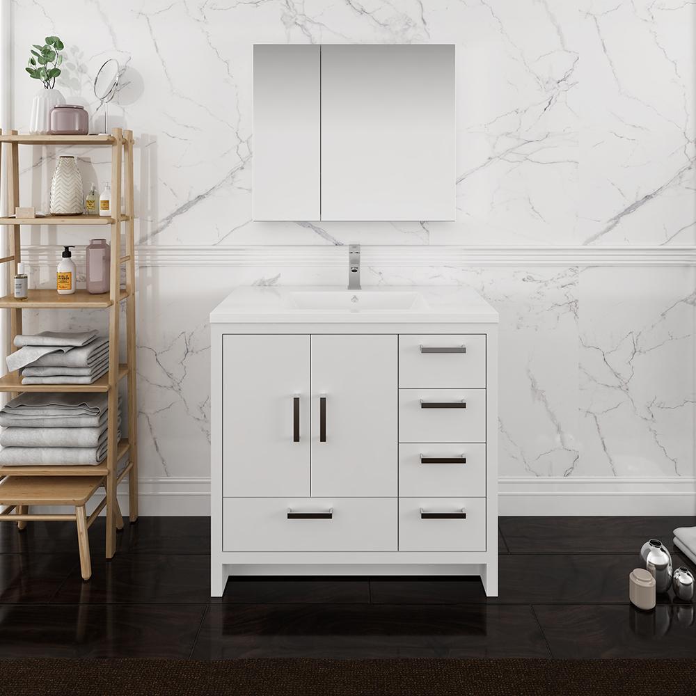 Fresca Imperia 36" Glossy White Free Standing Modern Bathroom Vanity w/ Medicine Cabinet - Right Version