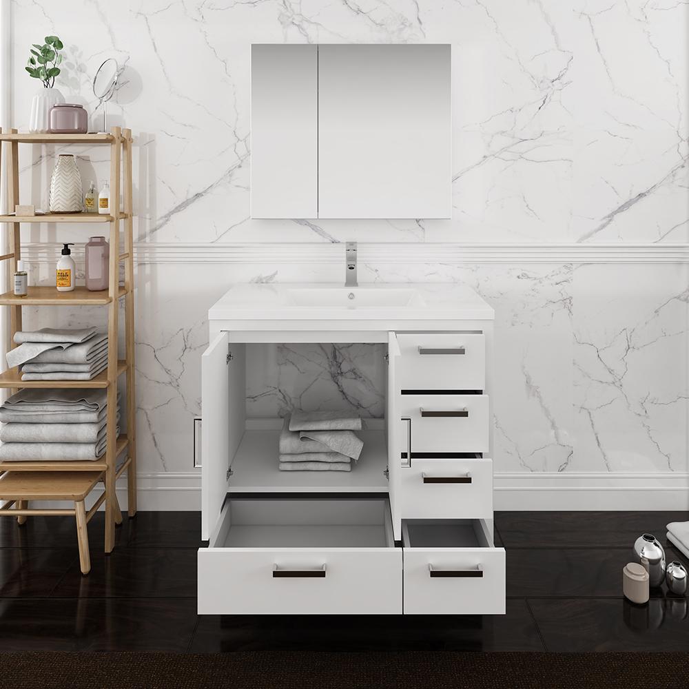 Fresca Imperia 36" Glossy White Free Standing Modern Bathroom Vanity w/ Medicine Cabinet - Right Version