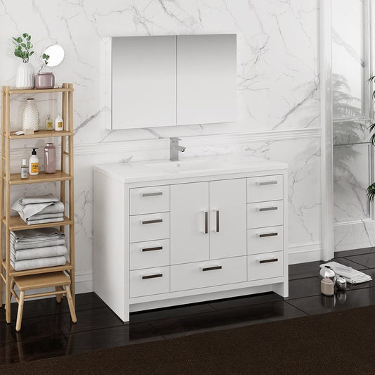 Fresca-Imperia-48"-Glossy-White-Free-Standing-Modern-Bathroom-Vanity-w/-Medicine-Cabinet-(FVN9448WH)