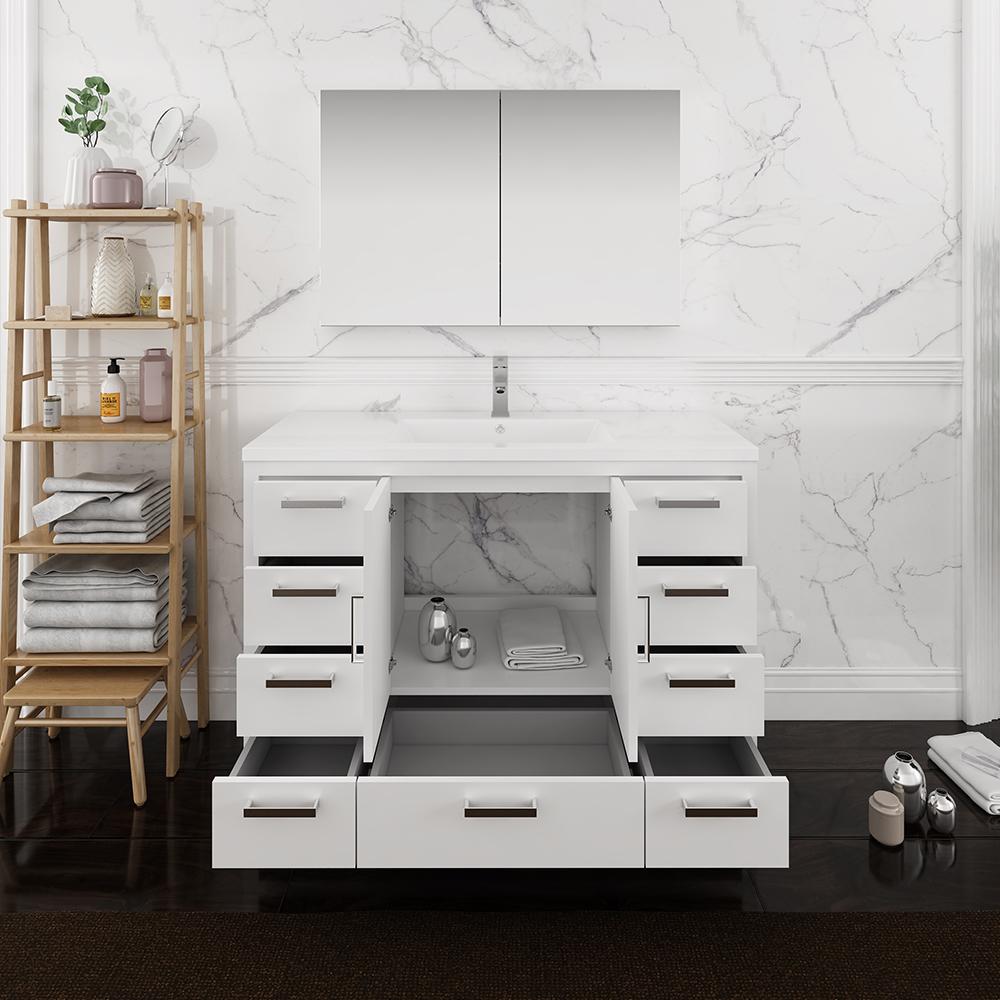 Fresca Imperia 48" Glossy White Free Standing Modern Bathroom Vanity w/ Medicine Cabinet