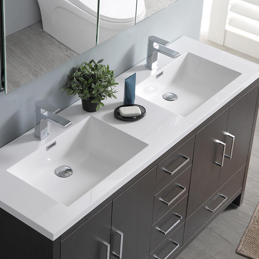Fresca Imperia 60" Dark Gray Oak Free Standing Double Sink Modern Bathroom Vanity w/ Medicine Cabinet