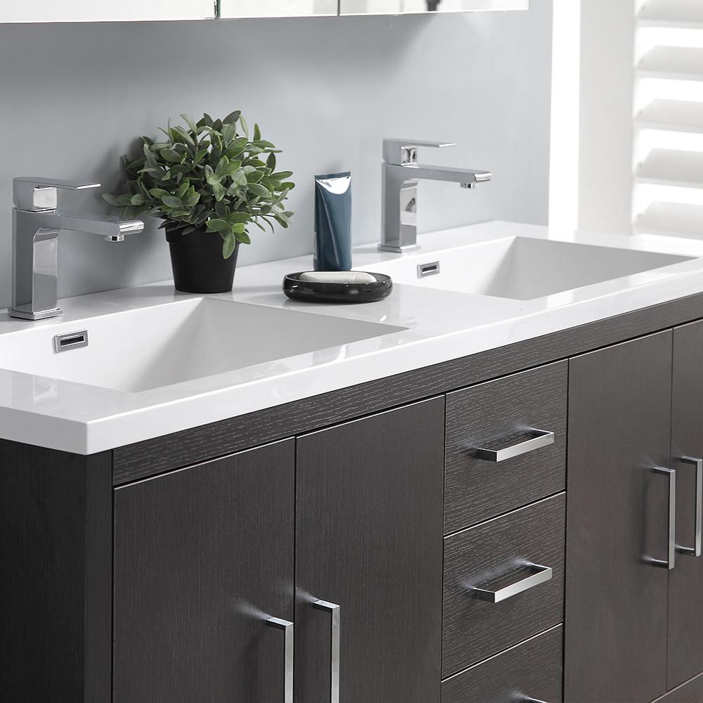Fresca Imperia 60" Dark Gray Oak Free Standing Double Sink Modern Bathroom Vanity w/ Medicine Cabinet