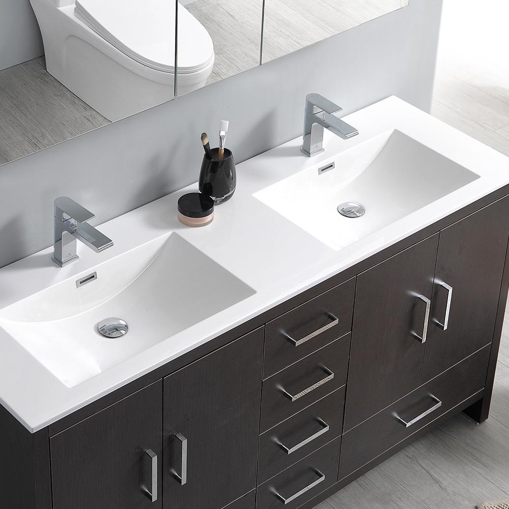 Fresca Imperia 60" Dark Gray Oak Free Standing Double Sink Modern Bathroom Vanity w/ Medicine Cabinet