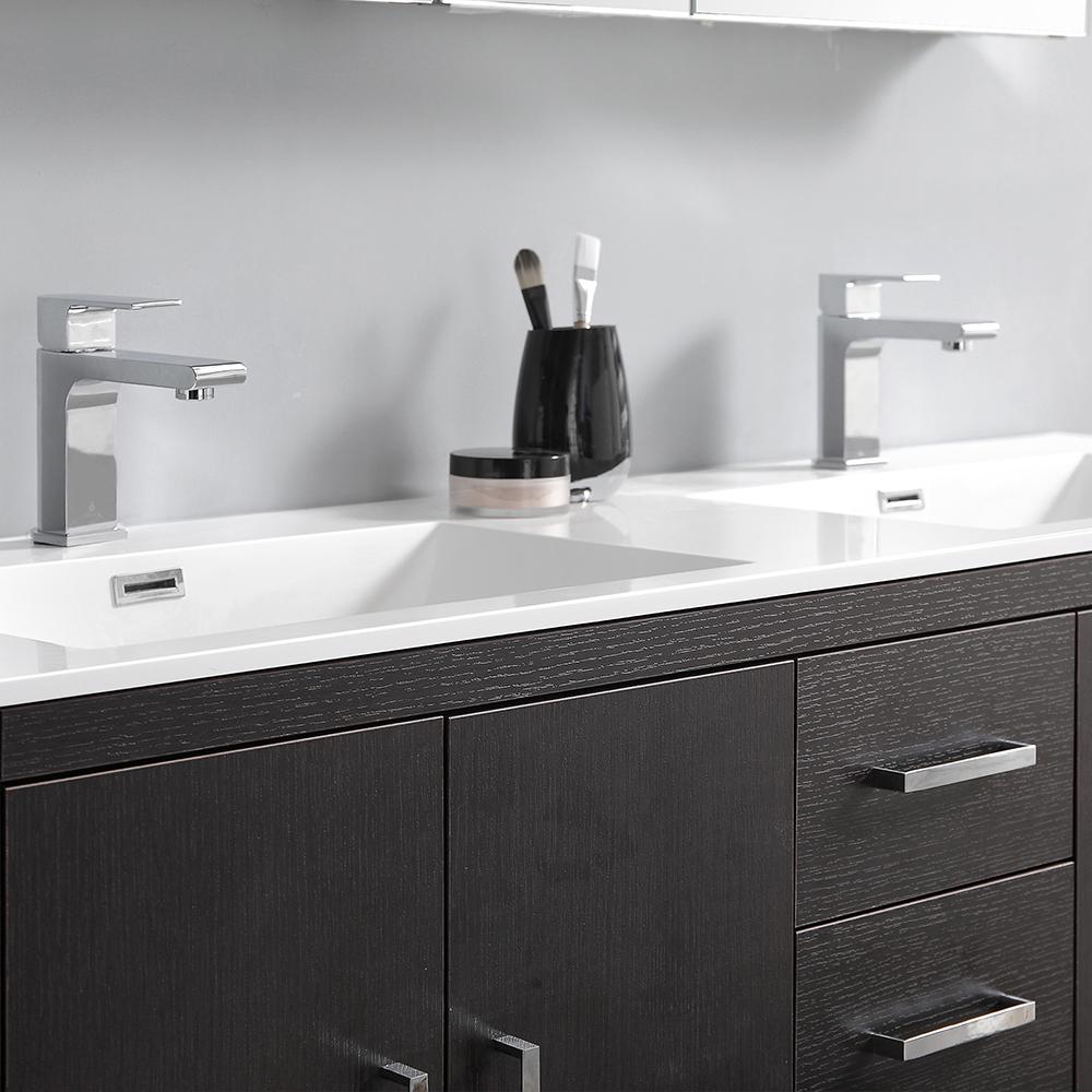 Fresca Imperia 60" Dark Gray Oak Free Standing Double Sink Modern Bathroom Vanity w/ Medicine Cabinet