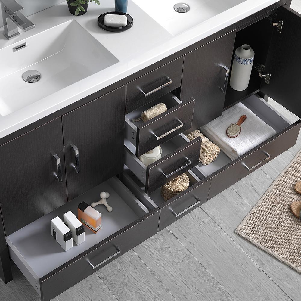 Fresca Imperia 60" Dark Gray Oak Free Standing Double Sink Modern Bathroom Vanity w/ Medicine Cabinet