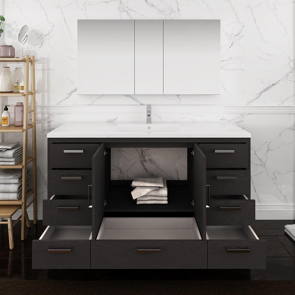 Fresca Imperia 60" Dark Gray Oak Free Standing Single Sink Modern Bathroom Vanity w/ Medicine Cabinet