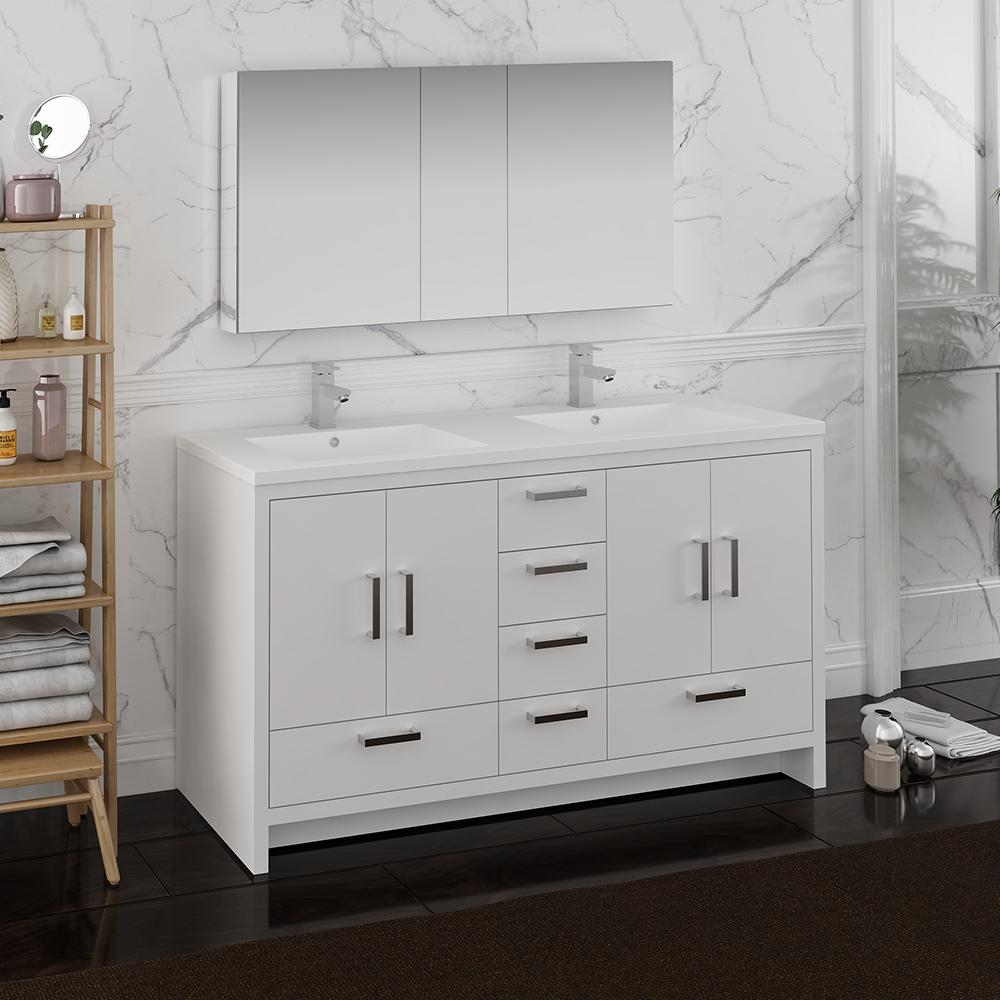 Fresca-Imperia-60"-Glossy-White-Free-Standing-Double-Sink-Modern-Bathroom-Vanity-w/-Medicine-Cabinet-(FVN9460WH-D)
