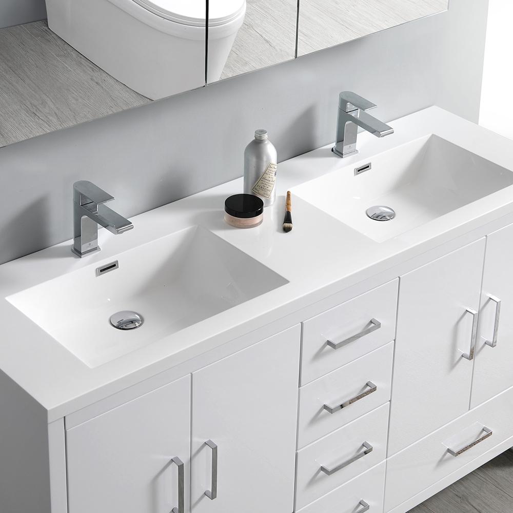 Fresca Imperia 60" Glossy White Free Standing Double Sink Modern Bathroom Vanity w/ Medicine Cabinet