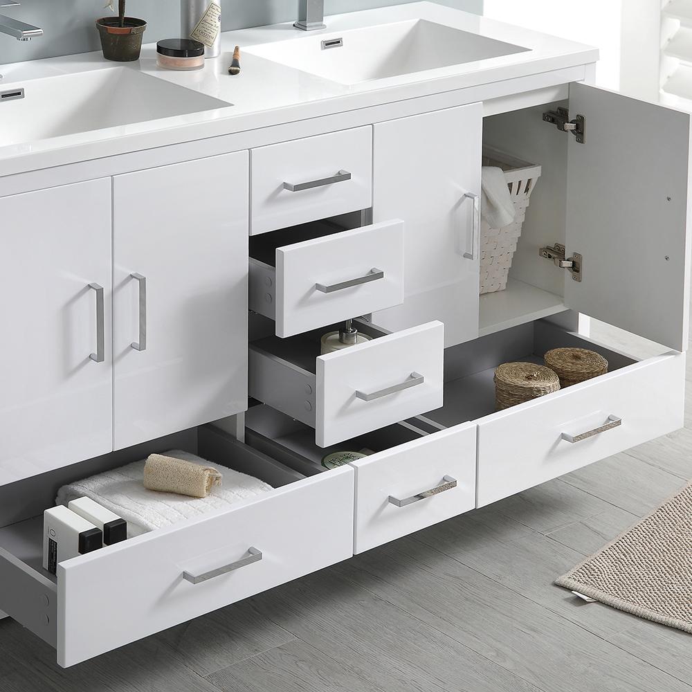 Fresca Imperia 60" Glossy White Free Standing Double Sink Modern Bathroom Vanity w/ Medicine Cabinet