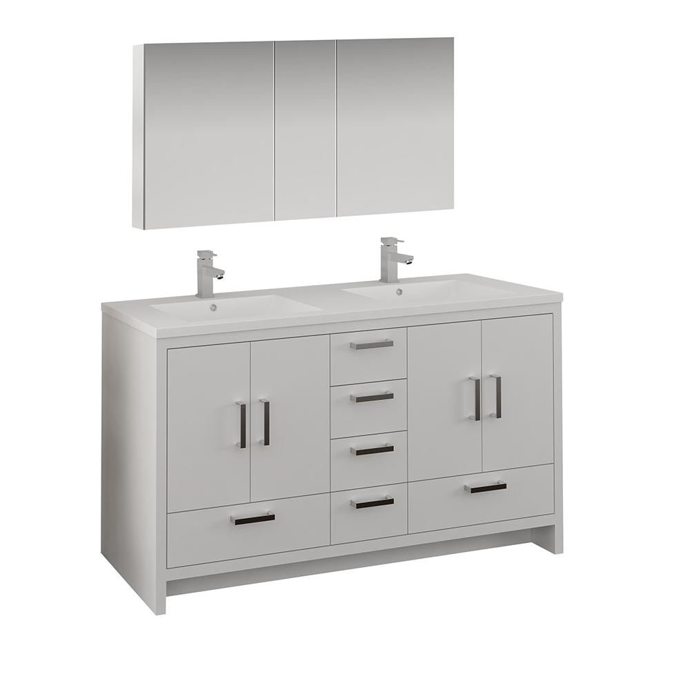 Fresca Imperia 60" Glossy White Free Standing Double Sink Modern Bathroom Vanity w/ Medicine Cabinet